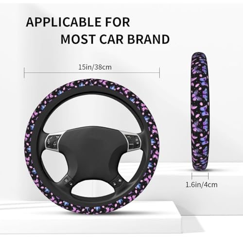 Purple Butterfly Steering Wheel Cover - Beauty Butterfly Wheel Cover Anti-Slip Breathable Universal for 15 Inch Car Steering Wheel Cover with 2 Pieces Car Coasters Suitable for Men Women - color: Butterfly 2