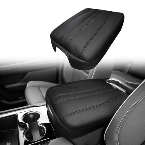 Center Console Armrest Cover Fit for Chevy Silverado GMC Sierra 2019-2026, GMC Yukon & Chevy Tahoe & Suburban 2021-2026 Accessories, Armrest Pad Console Lid Cushion Vegan Leather Regular Thick - size: 16) 25+ |Yukon&Tahoe&Suburban| Black, Regular