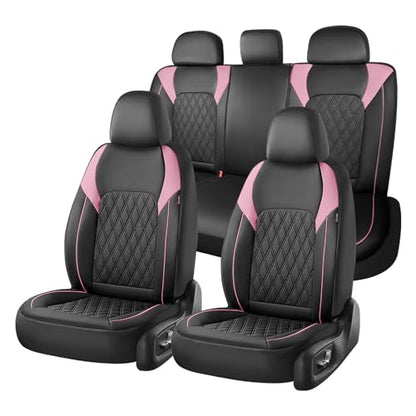 Coverado Seat Covers, Car Seat Covers Full Set, Car Seat Cover, Car Seat Covers Front Seats and Back, Waterproof Car Seat Cushion, Faux Leather Car Seat Protector Universal Fit Most Cars, Black&Pink - color: Black&Pink, size: FullSet