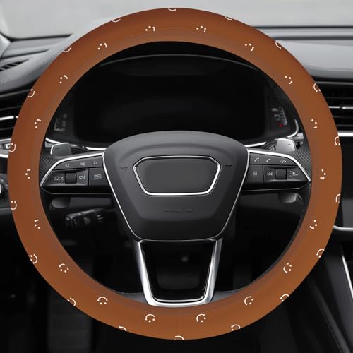 Soft Brown Steering Wheel Cover Cute Cloth Fabric Car Wheel Cover Breathable Washable Cool in Summer Universal 14.5 15 Inch