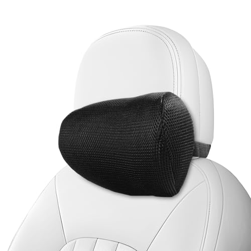Car Neck Pillow, Memory Foam Car Headrest Pillow for Driving with Adjustable Strap, Softness Breathable Removable Mesh Cover, Ergonomic Design for Office Chair, Driving, Black