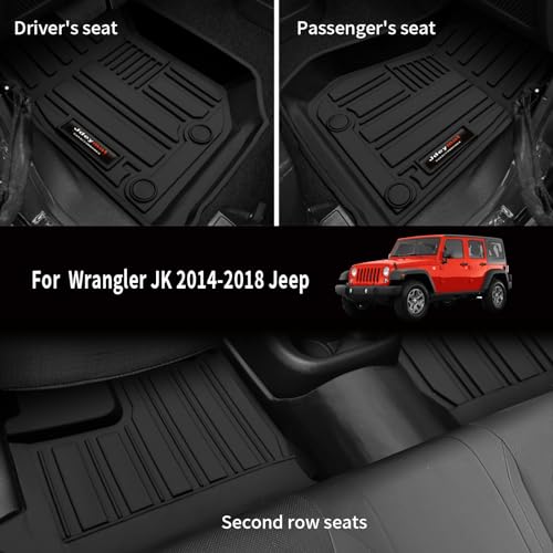 for 2007-2018 Jeep Wrangler JK 4 Door Floor Mats Trunk Cargo Liner and Backrest Mats All Weather TPE Rubber Protection Mat (for 2007-2018 Jeep Wrangler JK 4 Door Full Set) - color: for 2007-2018 Jeep Wrangler JK 4 Door Full Set