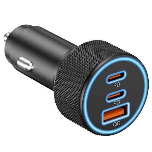 Car Charger USB C, 3-Port 67W Dual USB-C & USB-A Car Phone Charger Accessories Power Adapter Fast Charging Cigarette Lighter for iPhone 17/16/15/14/13/12/11 Pro Max, iPad, Galaxy S26/S25/S24, Android
