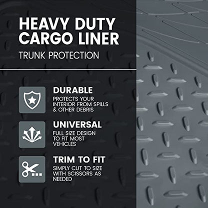 BDK OF-554 Rubber Car Floor Mats, Universal Front & Rear Combo Set with Trunk Cargo Mat Liner for Car Sedan SUV Van, Heavy Duty All Weather Trim to Fit - color: Gray