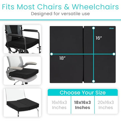 Vive Orthopedic Seat Cushion - Folding Wheelchair Cushion - for Stadium, Car, Office Chair Seat - Portable Coccyx Pad for Comfort Support Pillow for Sciatica, Lower Back, Tailbone Pain Relief