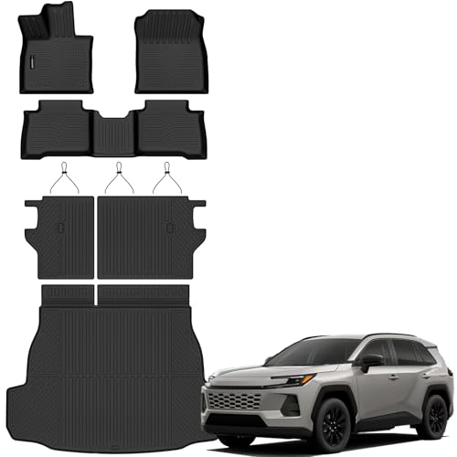Auxko All Weather Floor Mats Cargo Mat with Backrest Mat for 2026 Toyota RAV4 Hybrid(Not for Phev)(Not for Cargo Area with subwoofer) All Season TPE Accessories Odorless Anti-Slip - size: rav4 hybrid|2026|floor+cargo+backrest mats