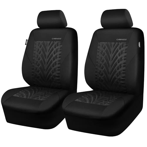 CAR PASS Car Seat Covers Two Front Only for Car, 3D Tyre Print Automotive Interior Covers, Airbag Compatible, Quick Setup Universal Fit Seat Covers for Car, Truck, SUV(Black) - color: Black All, size: Two Front
