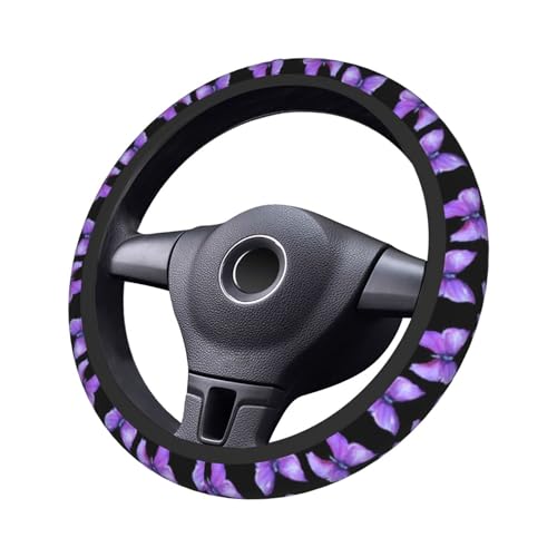 Butterfly Purple Steering Wheel Cover Beauty Butterfly Purple Steering Wheel Cover Breathable Universal for 15 Inch Anti-Slip Car with 2 Pieces Car Coasters Suitable for Men Women Butterfly - color: Butterfly Purple