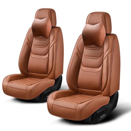 TIEHESYT Car Seat Covers Full Set, Breathable Leather Automotive Front and Rear Seat Covers & Headrest for Reduce The Driving Fatigue, Compatible with Most Vehicles, Cars (Brown, Front Pair) - color: Mature Brown, size: Front Pair