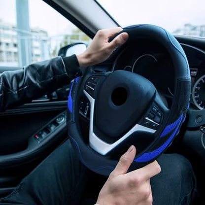 Alusbell Microfiber Leather Steering Wheel Cover Breathable Auto Car Steering Wheel Cover for Men and Women Universal 15 Inches (Blue) - color: Blue