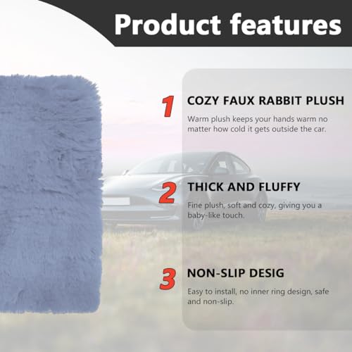 Ohleats 6 PCS Fluffy Steering Wheel Covers Set, 15'' Furry Car Wheel Cover, Soft Gear Shift & Handbrake Cover, Center Console & Seat Belt Shoulder Pads for Women, Car Accessories (Gray) - color: Gray