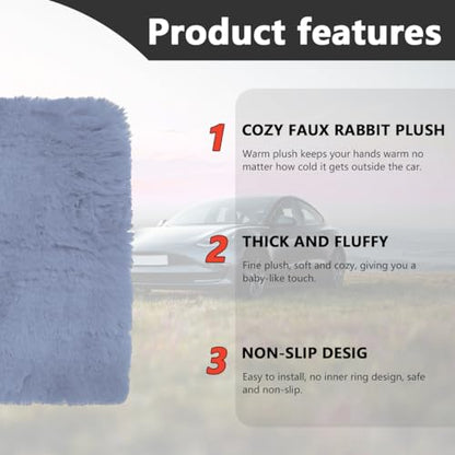 Ohleats 6 PCS Fluffy Steering Wheel Covers Set, 15'' Furry Car Wheel Cover, Soft Gear Shift & Handbrake Cover, Center Console & Seat Belt Shoulder Pads for Women, Car Accessories (Gray) - color: Gray