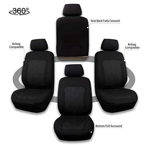 Flying Banner Car Seat Covers Full Set Universal fit Most Car,Truck,SUV and Van Comfortable Airbag Compatible Jacquard & Polyester (Full Set - Low Back, Black Gray Thread) - color: Black Gray Thread
