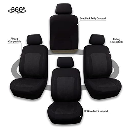 Flying Banner Car Seat Covers Full Set Universal fit Most Car,Truck,SUV and Van Comfortable Airbag Compatible Jacquard & Polyester (Full Set - Low Back, Black Gray Thread) - color: Black Gray Thread