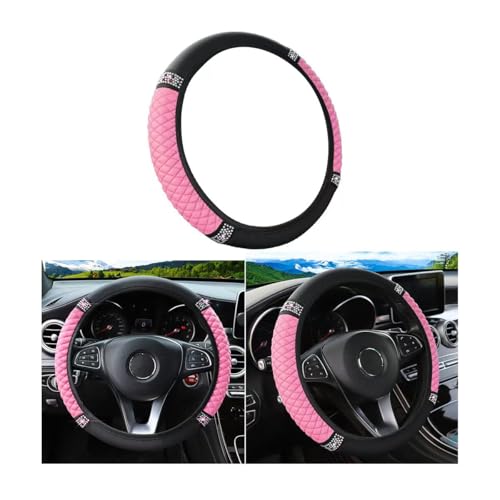 Osilly Bling Car Steering Wheel Cover, 15 Inch Rhinestones Soft Leather Elastic Steering Wheel Protector, Sparkly Crystal Diamond for Women Girls, Car Interior Accessories for Most Cars (Pink) - color: Pink