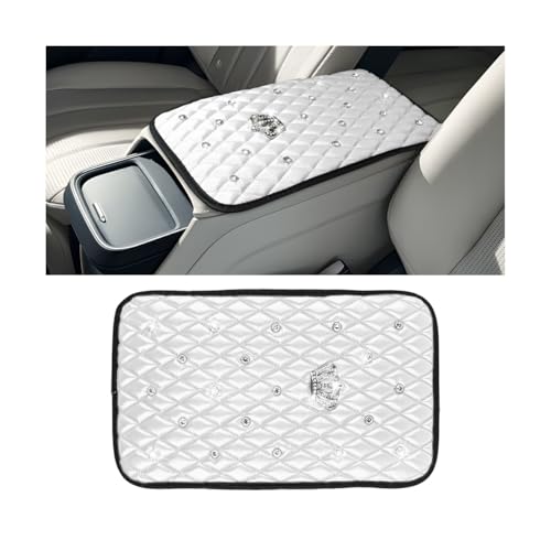 Mandark Bling Car Center Console Cover, Rhinestones Crown Vehicle Armrest Seat Box Mat Pad, Diamond Automotive Interior Arm Rest Cushion Protector Decor Accessories, Universal Fit(White) - color: White, size: Style B