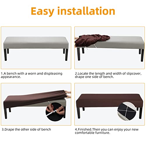 Fuloon Stretch Jacquard Dining Bench Cover - Anti-Dust Removable Bench Slipcover Washable Seat Cushion Protector for Bedroom, Kitchen, Hotel, Banquet (Chocolate) - color: Chocolate