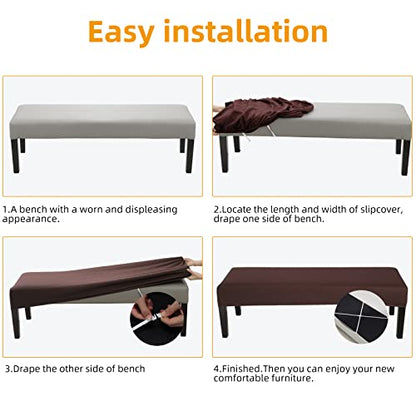 Fuloon Stretch Jacquard Dining Bench Cover - Anti-Dust Removable Bench Slipcover Washable Seat Cushion Protector for Bedroom, Kitchen, Hotel, Banquet (Chocolate) - color: Chocolate