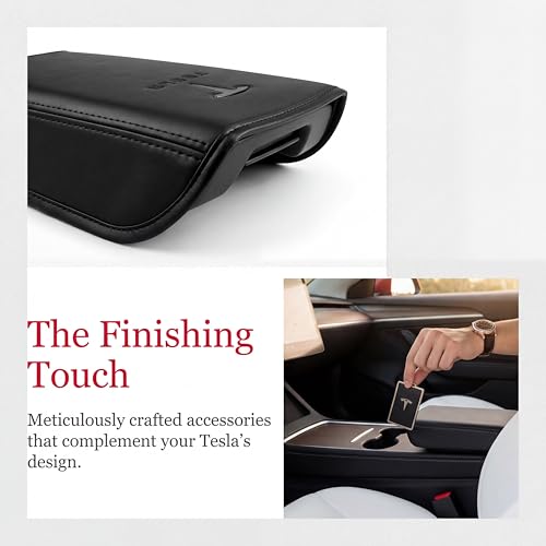 Center Console Armrest Cover for Tesla Model 3 2017-2023 & Model Y 2020-2025 - Black Genuine Leather Armrest Protector, Scratch Resistant Interior | Easy Install Skin with Bonus Key Card Holder - color: Black