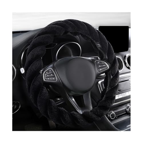 Fluffy Car Steering Wheel Cover, 15 Inch Warm Plush Auto Wheel Cover Non-Slip Protector, Universal Soft Fur Steering Wheel Decor Cute Interior Accessories for Most Vehicles (Black) - color: Black