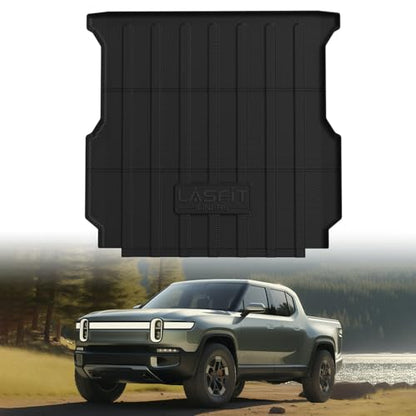 LASFIT Frunk Mats&Truck Bed Mats for Rivian R1T 2024-2022，All Weather Frunk Mats TPE Front & Rear Cargo Liner Custom Fit R1T Truck Bed Mat Black, Tasteless, Durable and Easy to Clean
