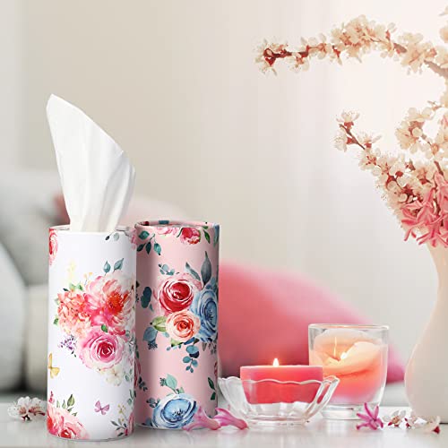 Ctosree 16 Pcs Car Tissue Holder Cylinder Bulk Round Floral Cup Holder Facial Tissues for Travel Refill Car Napkin Box Round Container