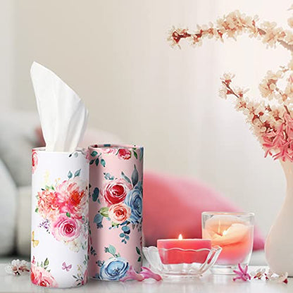 Ctosree 16 Pcs Car Tissue Holder Cylinder Bulk Round Floral Cup Holder Facial Tissues for Travel Refill Car Napkin Box Round Container
