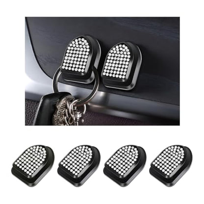 4 PCS Bling Car Mini Hooks, Cute Rhinestone Adhesive Back Seat Auto Hangers, Multifunctional Crystal Hanging Storage Hook for Vehicle Dashboard Wall Hat Coat Towel Key (White) - color: White