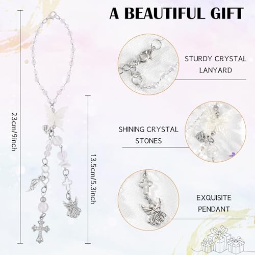 Angel Cross Rear View Mirror Charm - Crystal Angel Wing Pendant Hanging Chain, Religious Cross Car Suncatcher Ornament, Spiritual Car Interior Decor Gift for Women - style: Angel Cross