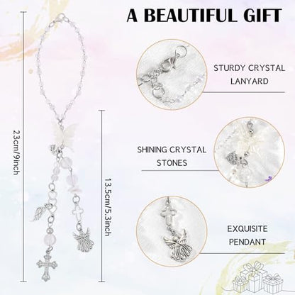 Angel Cross Rear View Mirror Charm - Crystal Angel Wing Pendant Hanging Chain, Religious Cross Car Suncatcher Ornament, Spiritual Car Interior Decor Gift for Women - style: Angel Cross