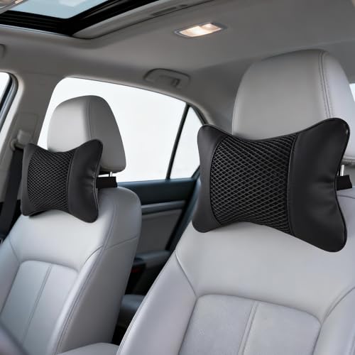 2 Pack Car Neck Pillow Soft Breathable Mesh Headrest Pillows for Driving Support, Universal Fit for Most Car Seats Decor Accessories（Black） - color: Matte Black
