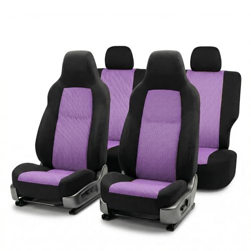 FH Group Automotive Full Car Seat Covers for SUV, Trucks, Sedan and More - Universal Fit Front High Back & Rear Solid Bench Design Interior Accessories - 3D Air Mesh Fabric Center Panel - Purple - color: Purple, size: Full Set