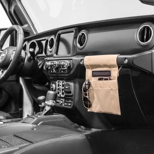 SPIDERWEBSHADE Grab Bag - Front Passenger Seat Grab Bar Multi-Purpose Storage Organizer Bag - For Jeep Wrangler CJ YJ JK JL JKU JLU Gladiator - MADE IN AMERICA - Travel Essentials Holder - (Tan) - color: Tan