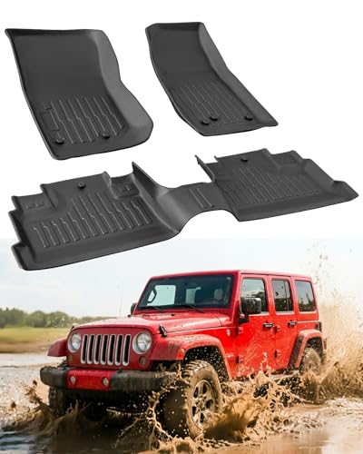 Car Floor Mats for Jeep Wrangler JK Unlimited: 2007–2018 4-Door (NOT for JL/2-Door or 4x4), Custom Fit for Unilmited Sahara Rubicon All-Weather Anti-Slip Floor Liners, 1st & 2nd Row