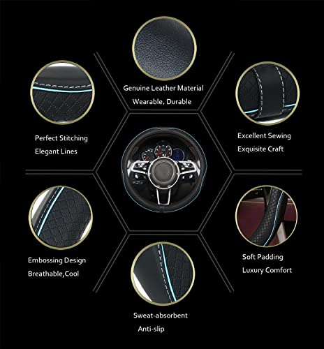 Car Steering Wheel Cover,Anti-Slip, Safety, Soft, Breathable,Heavy Duty, Thick,Full Surround,Sports Style (Black with Light Blue Line) - color: Black with Light Blue Line