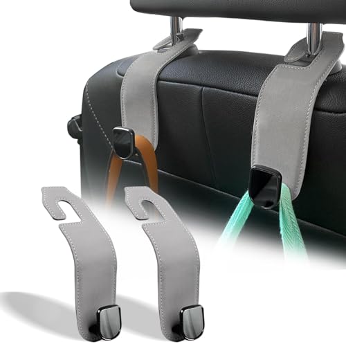 Car Seat Headrest Hook, 2 Pack Leather Car Purses and Bags Hooks Holder Hanger for Groceries Organization Accessories, Gray - color: Gray, size: 2 Pack