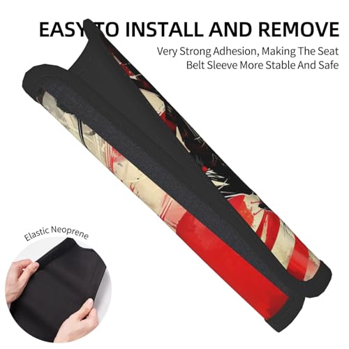Seat Belt Cover Pads Japanese Flag Samurai Car Seat Belt Covers for Women Men Adults Kids Soft Comfortable Auto Seatbelt Cushion Shoulder Strap Pad Handle Wraps, 1 Pair - color: Japanese Flag Samurai