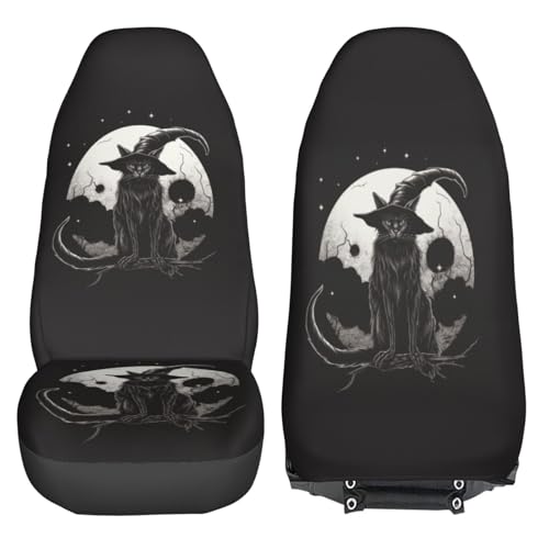Dujiea Black Cat with Pointy Witch Hat Car Front Seat Covers 2 Pcs Universal Auto Seat Covers Front Seats Only, Vehicle Bucket Seat Protectors Fit for Most Car SUV Sedan and Truck - color: Black Cat With Pointy Witch Hat