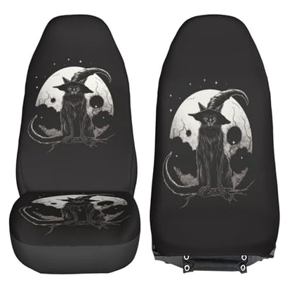Dujiea Black Cat with Pointy Witch Hat Car Front Seat Covers 2 Pcs Universal Auto Seat Covers Front Seats Only, Vehicle Bucket Seat Protectors Fit for Most Car SUV Sedan and Truck - color: Black Cat With Pointy Witch Hat