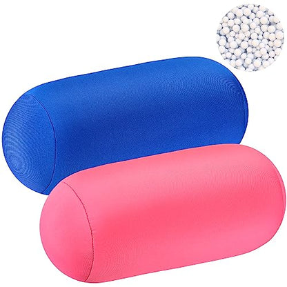 Geelin 2 Pcs Microbead Roll Pillow 11.8 x 6.3 Inch Soft Pillow Bolster Cylindrical Pillow Microbead Pillows for Sleeping Home Travel Neck Head Back Support Rest (Pink, Blue) - color: Pink, Blue