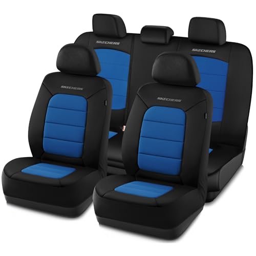 Skechers Memory FoamCar Seat Covers,Thick Cool Touch Fabric Seat Covers,Seat Cover Full Sets Airbag Compatible,Automotive Comfort Protection for Most Cars,Vans,Trucks,SUV,Blue - color: Black and Blue, size: Full Set