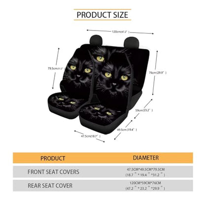 Black Cat Car Seat Covers for Front and Rear Black Cat Car Accessories Set Cute Animal Cars Seat Protector Se Pad Split Bench Cover Travel Dog Blanket,Easy to Install - color: Black Cat