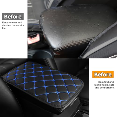HZEL Car Center Console Cushion Pad, PU Leather Vehicle Armrest Protection Cover, Waterproof Automotive Interior Arm Rest Seat Box Mat Accessories, Universal for SUV, Sedan, Truck (Black/Blue) - color: Black/Blue