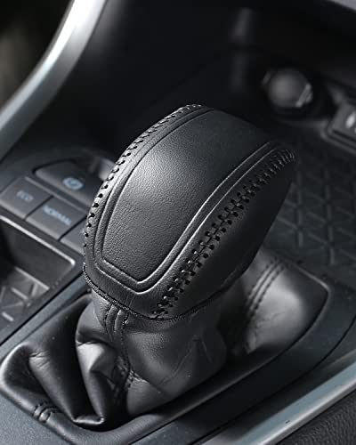 for Toyota RAV4 2019-2025 Gear Shift Knob Cover, Genuine Leather Interior Protective Gear Shift Trim for Toyota Highlander 2020-2026 - Black Trim - color: Leather Black trim