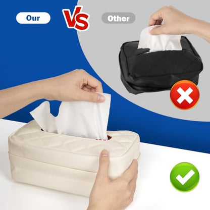 Car Tissue Holder, Standard PU Leather Napkin Organizer for Backseat, Extra Large Fits 120-150 Tissues per Box, 9.84'' x 3.94'' x 5.51'' (Beige) - color: Beige