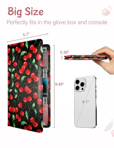 Mymazn Car Registration and Insurance Holder, PU Leather Glove Box Car Organizer with Magnetic Closure, Car Document Holder for Driver's License & Essential Documents (Red Cherry) - color: Red Cherry