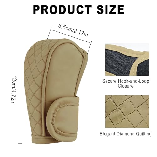 Car Gear Shift Cover, Leather Gear Shift Knob Cover, Diamond Quilted Design, Stick Shifter Knob Protector Anti-scratch Non-slip, for Truck Cars SUVs Auto Interior Accessories (Beige)