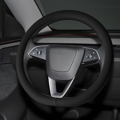Microfiber Leather Universal 14.5-15 inch Steering Wheel Cover,Easy to Install Non-Slip Breathable Steering Wheel Protector Black