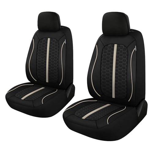 Breathable Premium Car Seat Covers Front Set，3D Air-Mesh Seat Covers for Cars，Comfortable Safety Airbag Compatible，Universal for Most Cars Sedan Truck SUV(Black/Beige) - color: Black/Beige, size: Front Set