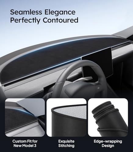 Wigoo 2026 Tesla New Model 3 Accessories Dashboard Cover [Anti-Glare and Sun Protection] Suede Dash Mat for New Model 3(2024-2026), Model 3 Highland Accessories (Black)